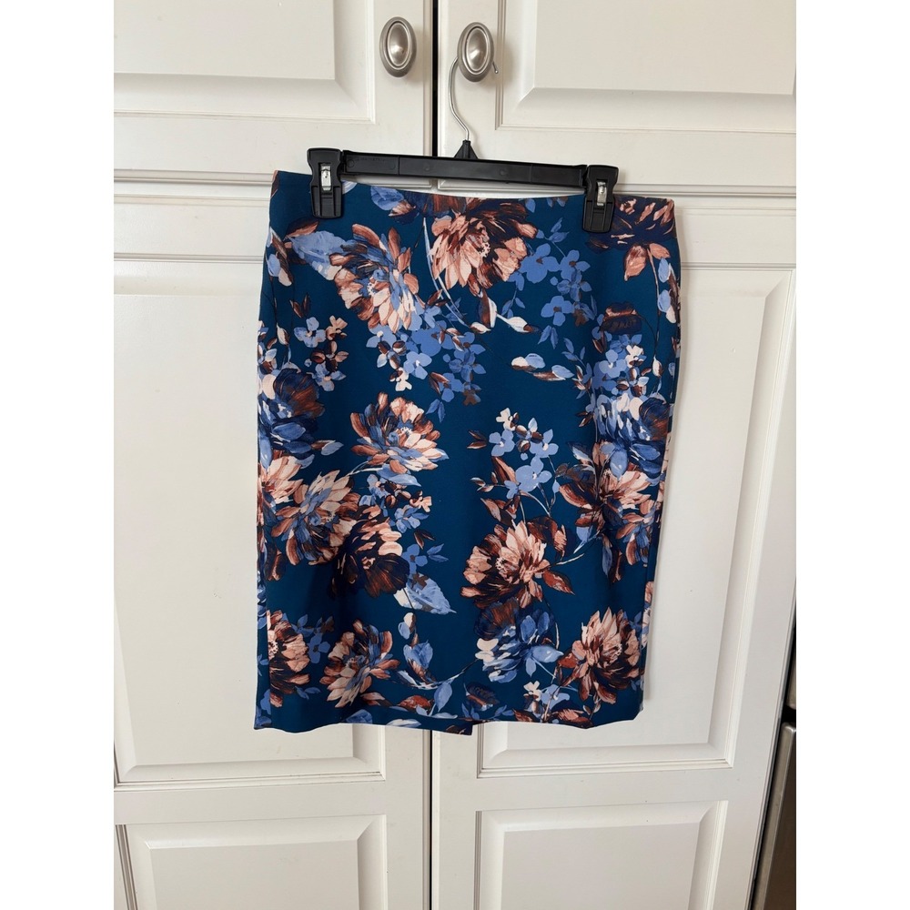 Talots Womens Blue Floral Pencil Skirt Teal Knee Length Career Wear Size 6